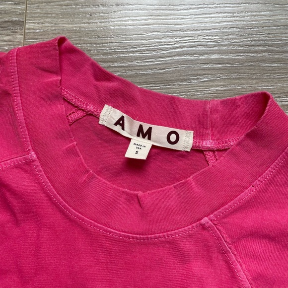 AMO Denim Women’s Raglan Cap Sleeve Tee Pink 100% Cotton Sz S EUC - Picture 6 of 8